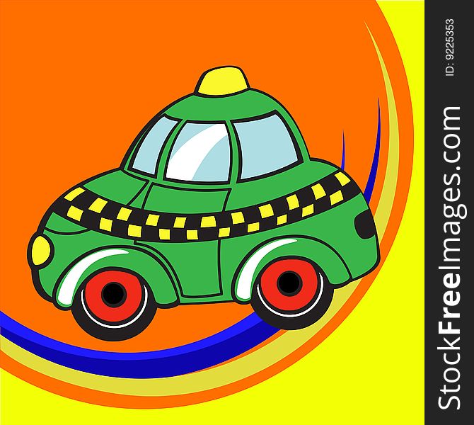 Vector illustration of  Transport Cartoon. Little funky  taxi car.