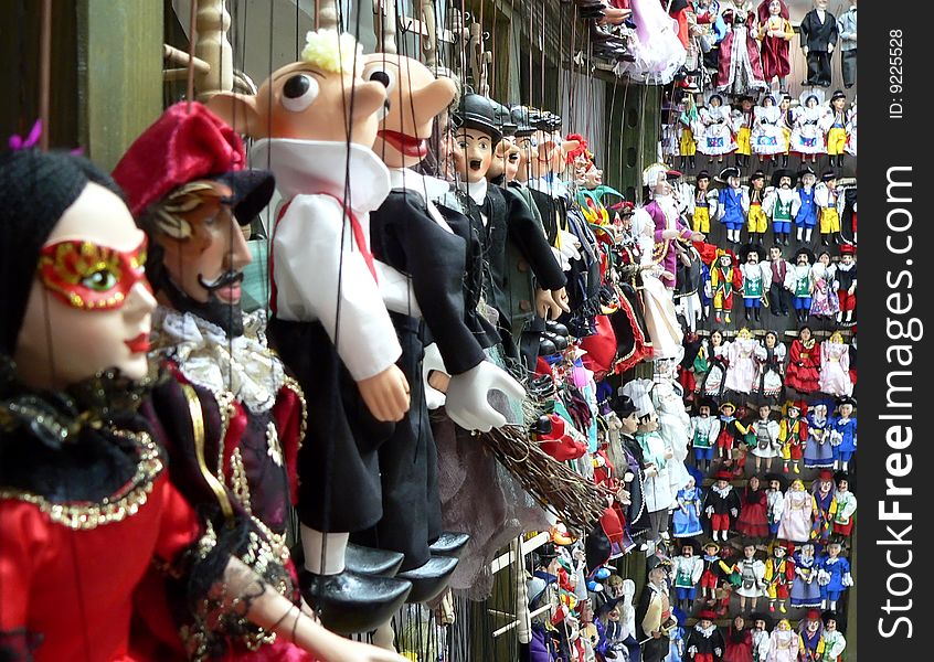 Street vintage dolls shop in Old Prague