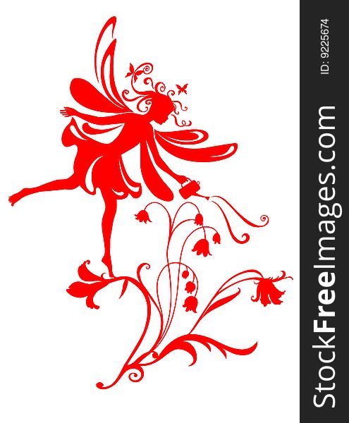 Vector Illustration Silhouette of funky fairy on flower pattern design. Vector Illustration Silhouette of funky fairy on flower pattern design