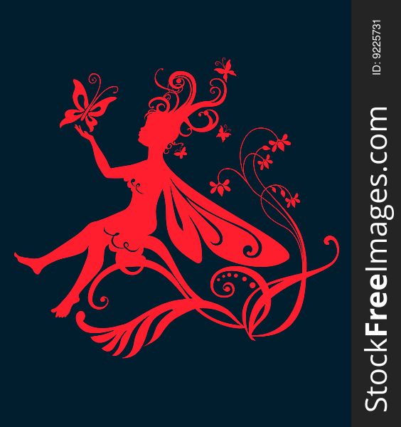 Vector Illustration Silhouette of funky fairy on flower pattern design. Vector Illustration Silhouette of funky fairy on flower pattern design