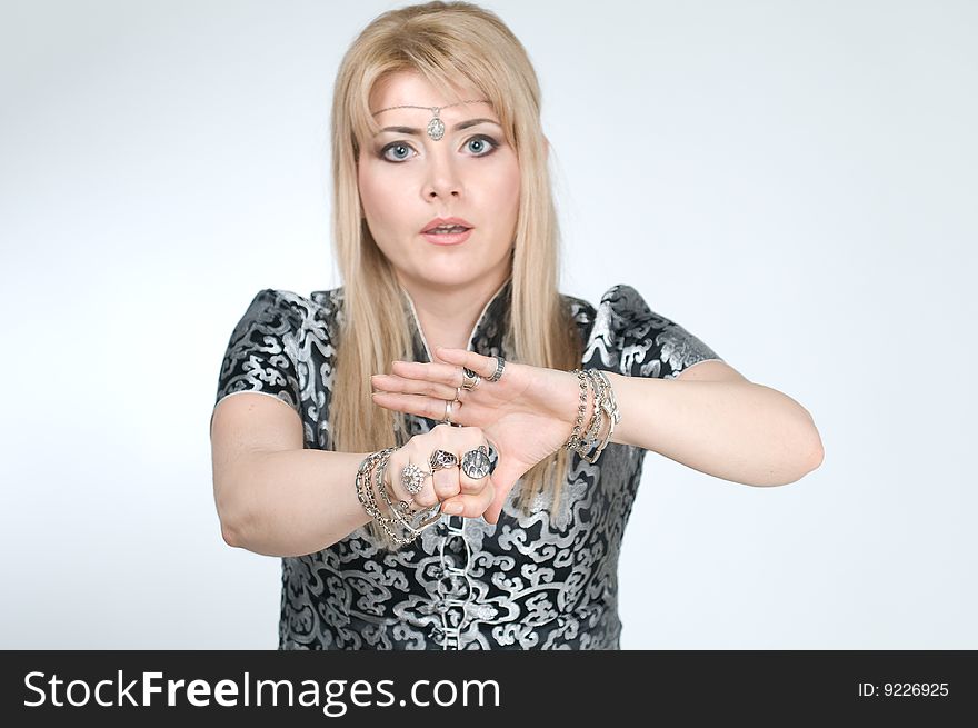 Close-up of woman exercising, focus on hands