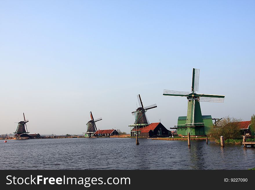 Windmill Village In Amsterdam, Dutch Landmarks