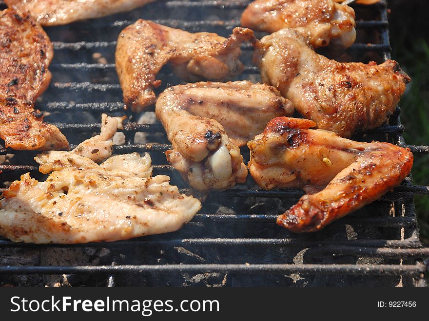 Chicken on the grill at a picnic