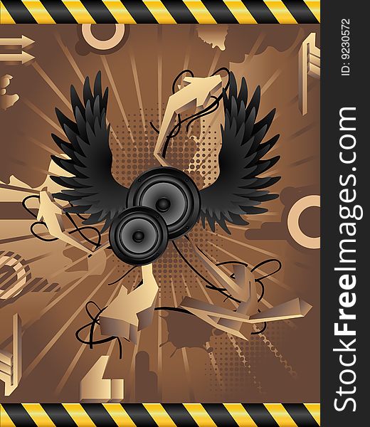 Vector abstract grunge background with audio speakers.