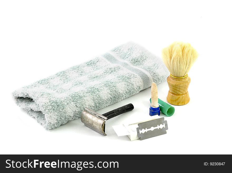 Old shaving tools isolated on a white background