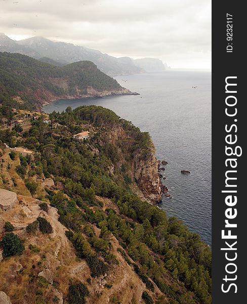 Steep coast on the West side of the island in Mediterranean sea