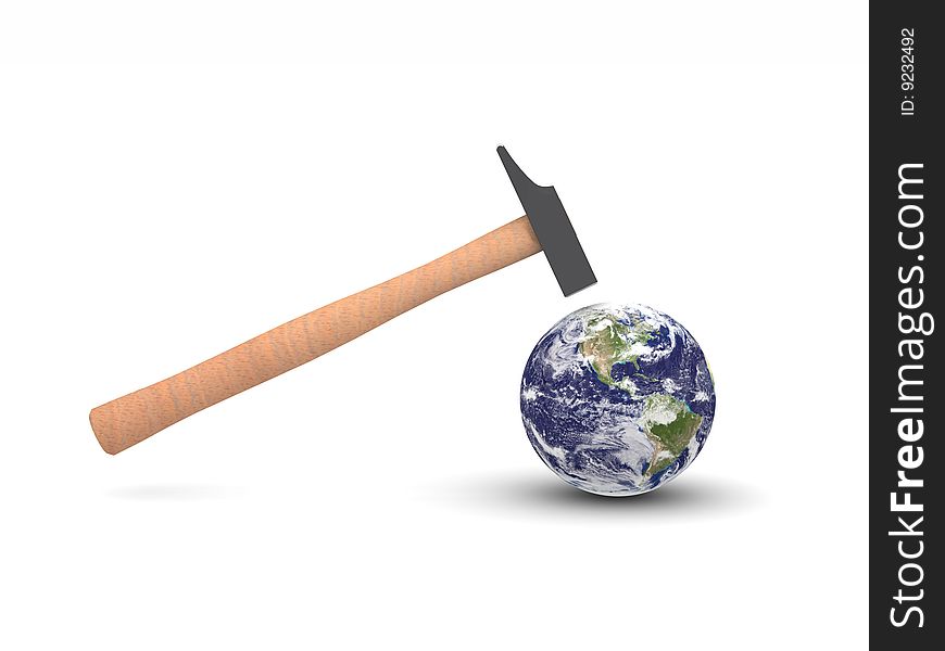 Digital render of a hammer hitting Earth showing America