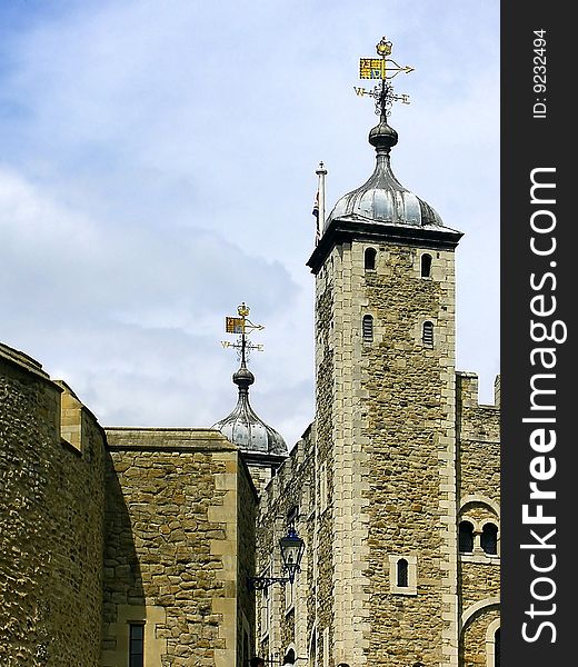 Detail of famous fortress of Tower in London, UK