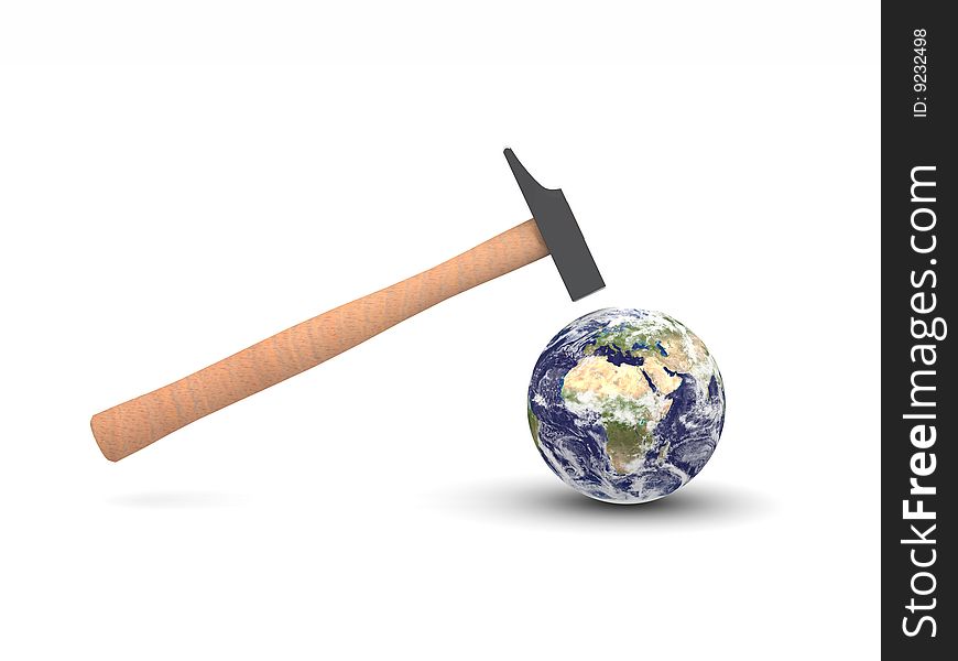 Digital render of a hammer hitting Earth showing Europe and Africa