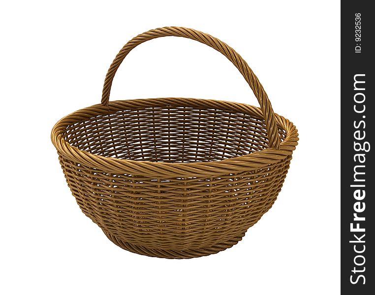 Handle brown basket isolated on white. Handle brown basket isolated on white