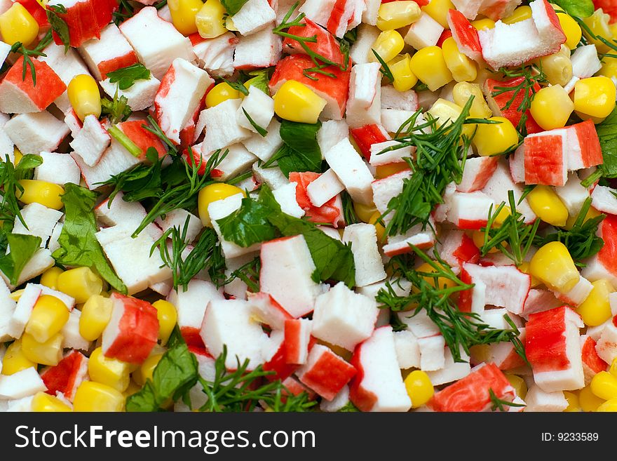 Salad with fresh vegetables and crab sticks. Salad with fresh vegetables and crab sticks
