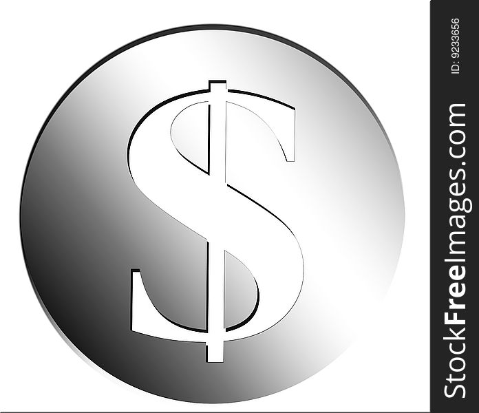 Money symbol on chrome object. isolated image