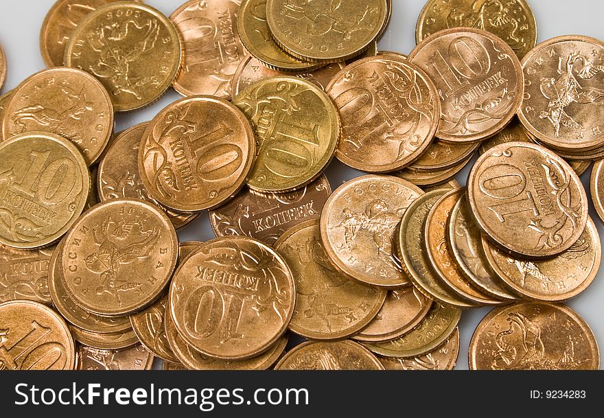 Heap of russian metal coins background