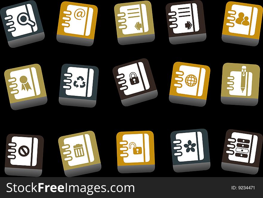 Vector icons pack - Yellow-Brown-Blue Series, document collection. Vector icons pack - Yellow-Brown-Blue Series, document collection