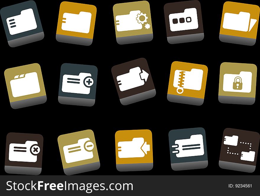 Vector icons pack - Yellow-Brown-Blue Series, folder collection. Vector icons pack - Yellow-Brown-Blue Series, folder collection