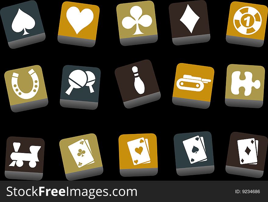 Vector icons pack - Yellow-Brown-Blue Series, game collection. Vector icons pack - Yellow-Brown-Blue Series, game collection