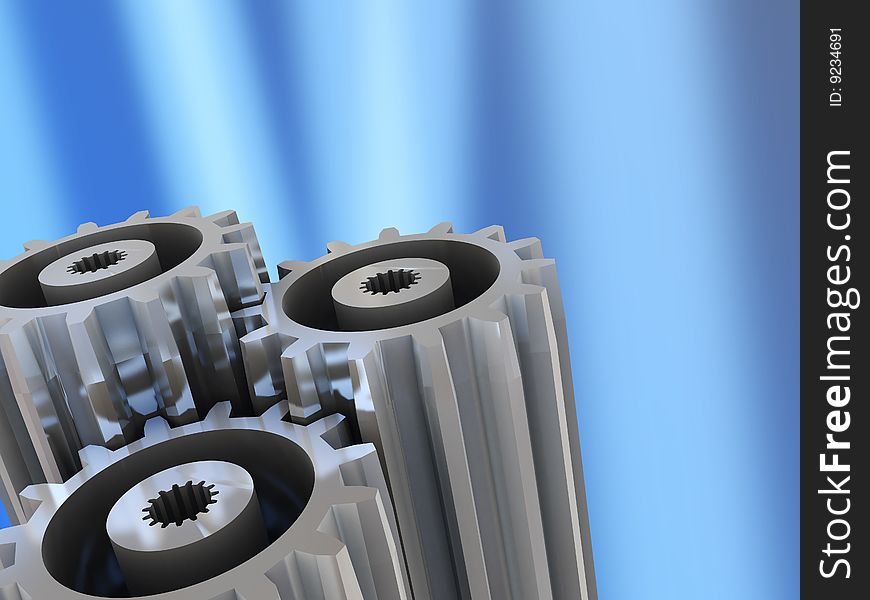 3d illustration of blue background whith gear wheels
