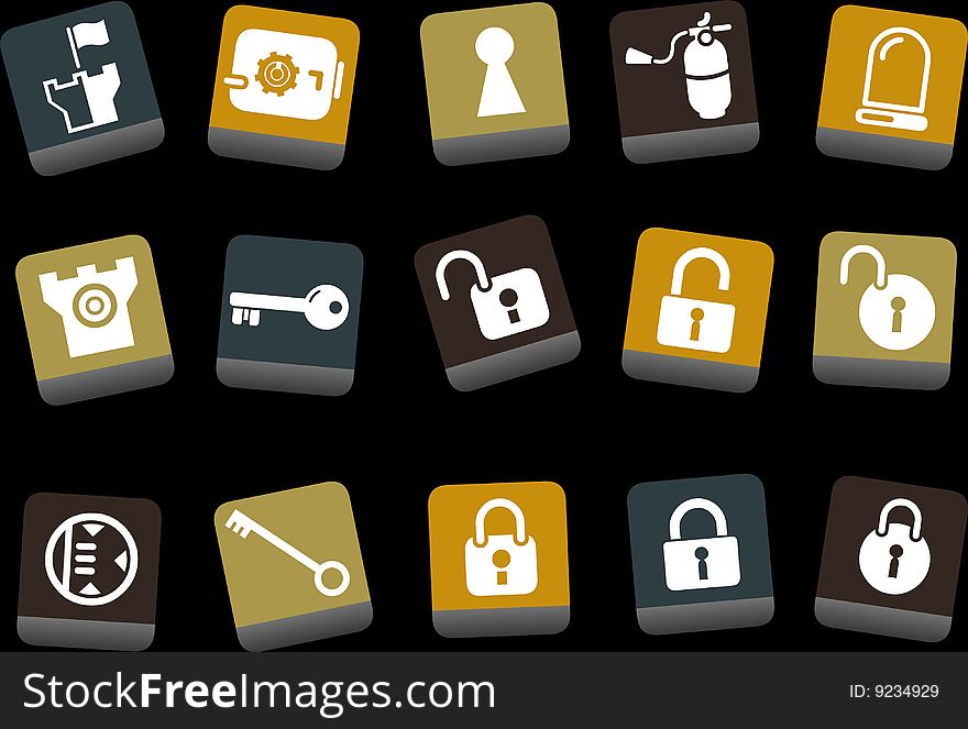 Vector icons pack - Yellow-Brown-Blue Series, security collection. Vector icons pack - Yellow-Brown-Blue Series, security collection