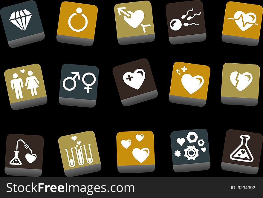 Vector icons pack - Yellow-Brown-Blue Series, s.valentine collection. Vector icons pack - Yellow-Brown-Blue Series, s.valentine collection