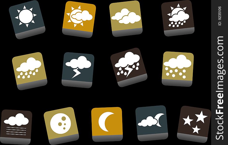 Vector icons pack - Yellow-Brown-Blue Series, weather collection. Vector icons pack - Yellow-Brown-Blue Series, weather collection