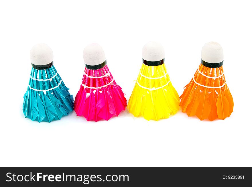 Colorful badminton sports attributes isolated on a white background