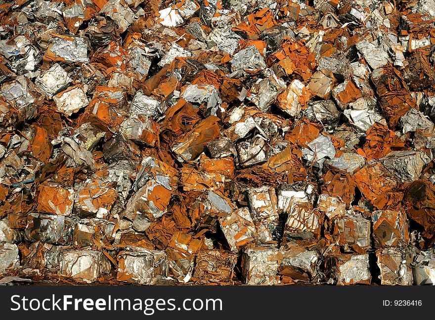 Recycling bales of metal cubes. Recycling bales of metal cubes