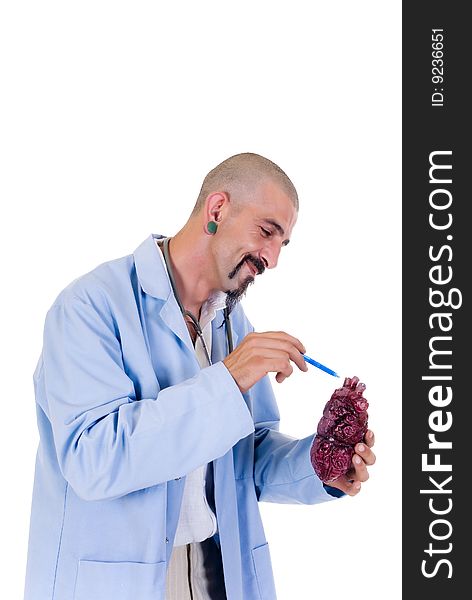 Alternative doctor with stethoscope and earrings, studio shot, white background. Alternative doctor with stethoscope and earrings, studio shot, white background