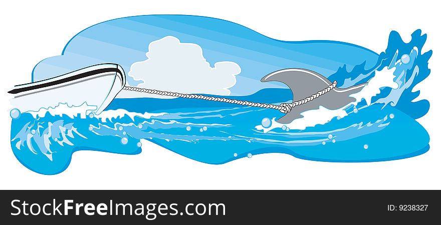 vector image; boat pulled through wave. vector image; boat pulled through wave