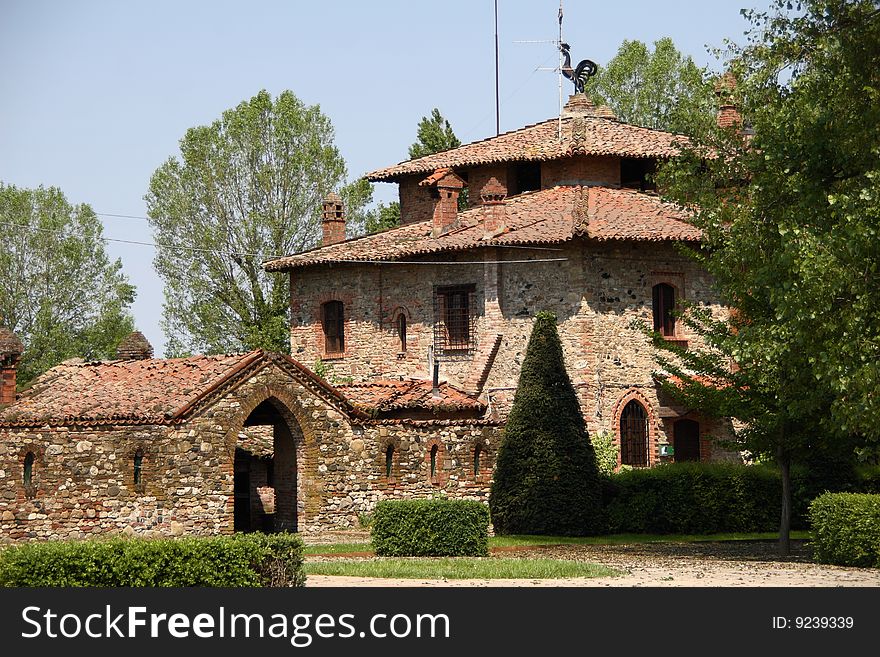 An exterior of an old stone house