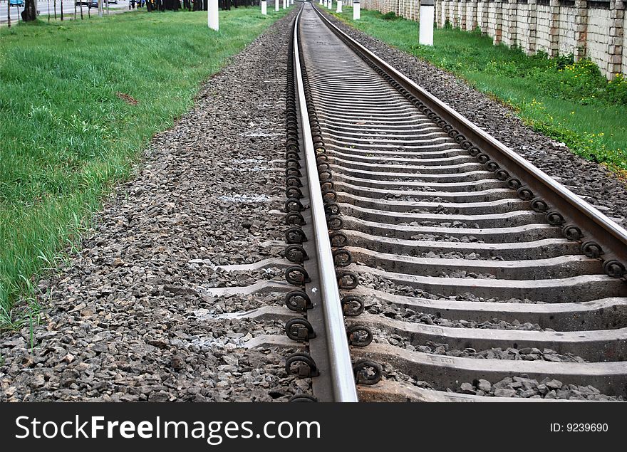 Direct rails in industrial suburb district. Direct rails in industrial suburb district
