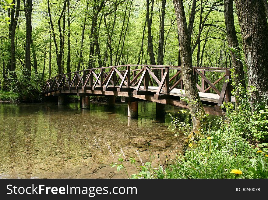 Wooden bridge on fountain of bosnia resort, sarajevo, bosnia and herzegovina