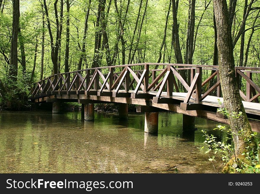 Wooden bridge on fountain of bosnia resort, sarajevo, bosnia and herzegovina