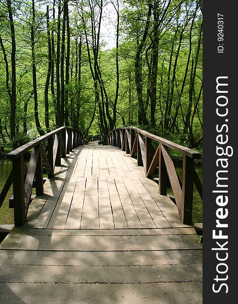 Wooden bridge on fountain of bosnia resort, sarajevo, bosnia and herzegovina