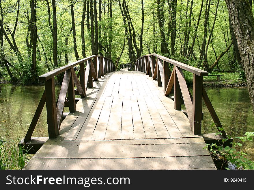 Wooden bridge on fountain of bosnia resort, sarajevo, bosnia and herzegovina