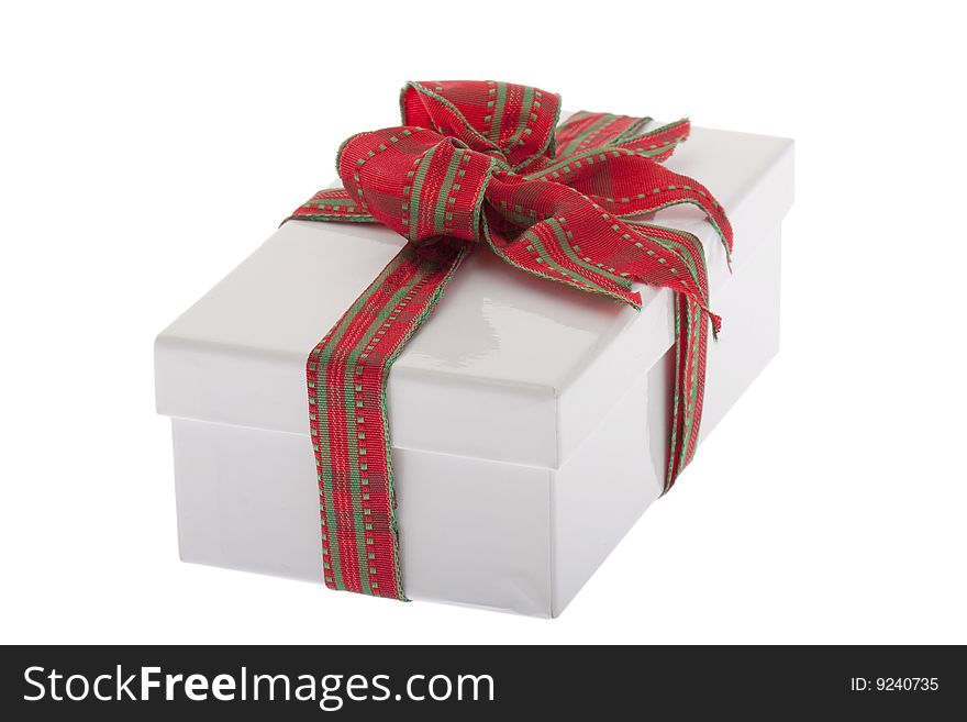 Present, box with jewelry ribbon, decoratively packs against white background