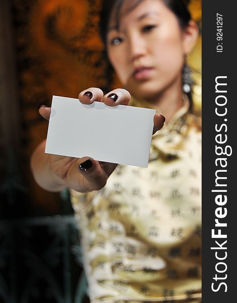 Beautiful Asian Woman Showing Her Name Card