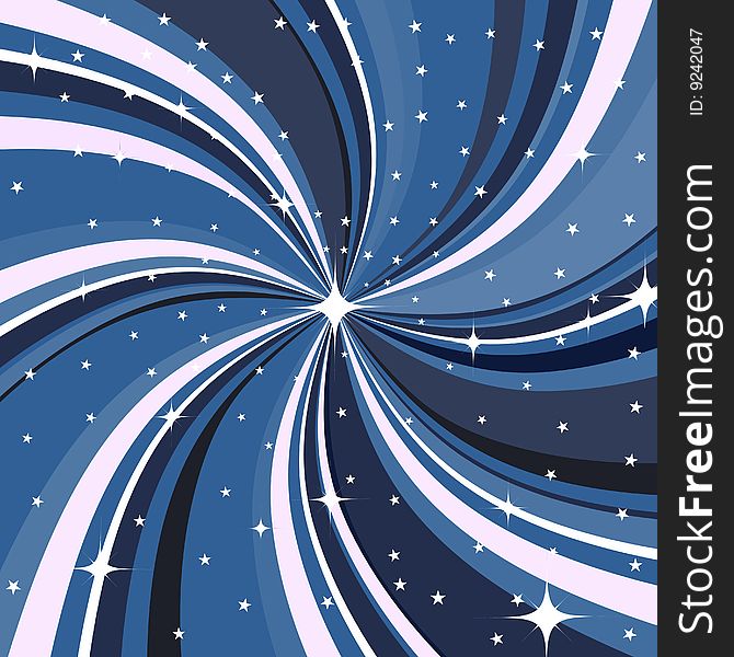 Vector illustration of modern, abstract background decorated with waves and stars.