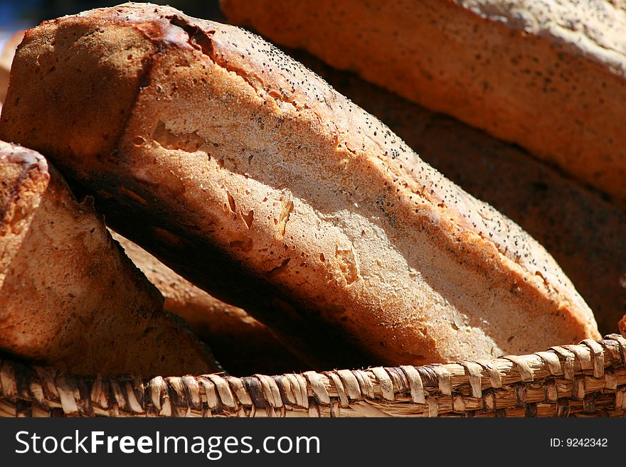 bread - loaf of bread in a basket of wicker