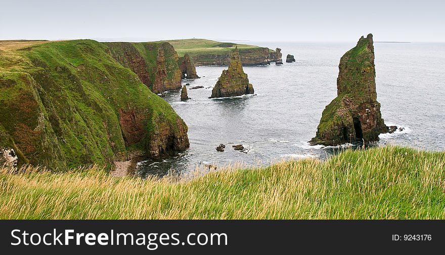 Viewpoint on duncansby head scotland towards several sea stacks. Viewpoint on duncansby head scotland towards several sea stacks