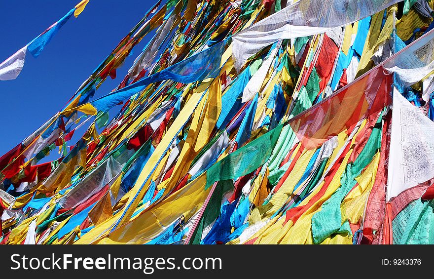 Colorful prayer flags in tibet