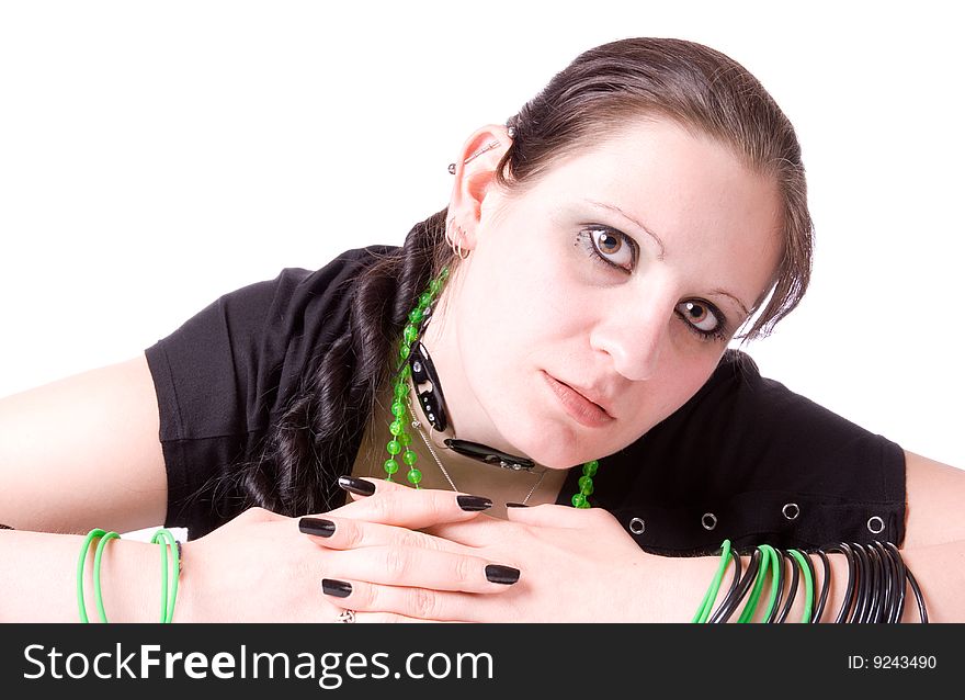 A Portrait of a young gothic girl, isolated on white. A Portrait of a young gothic girl, isolated on white