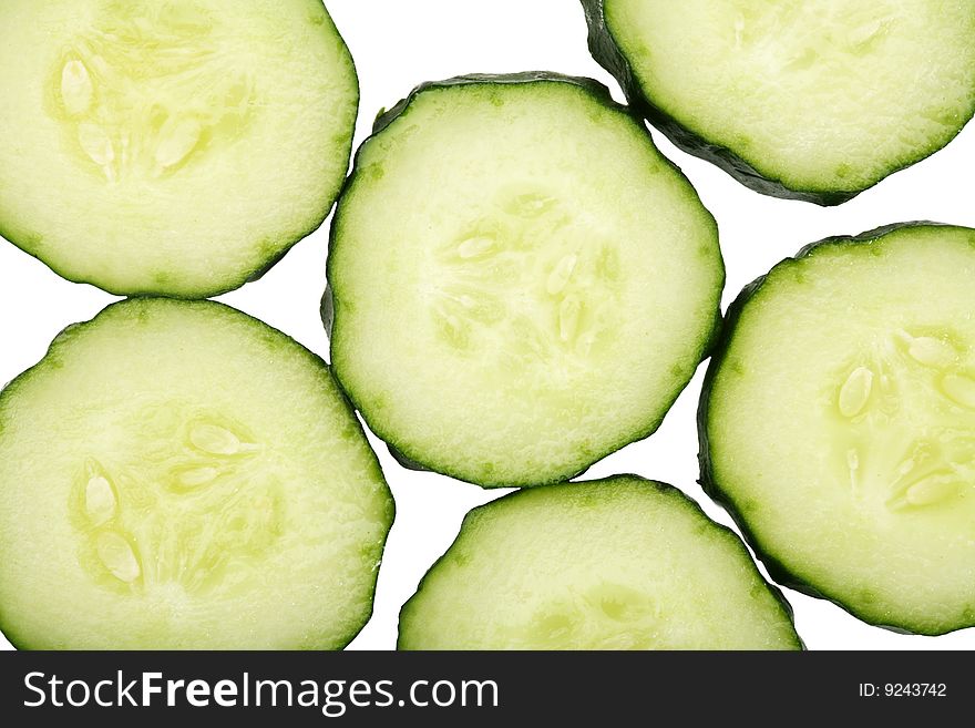 Cucumber slices on white background