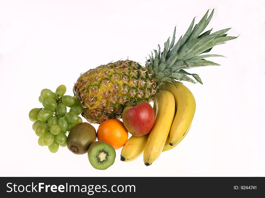 Still life of various healthy fruits on white. Still life of various healthy fruits on white