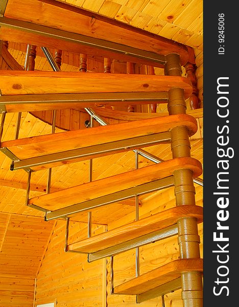 Spiral Staircase In  The Modern  Wooden House.