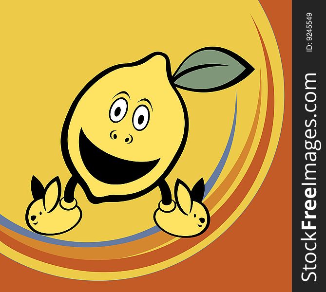 Vector illustration of funny and cute lemon on retro style