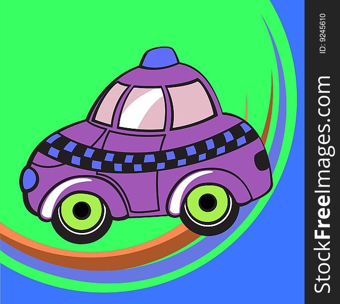 Vector illustration of  Transport Cartoon. Little funky taxi car.