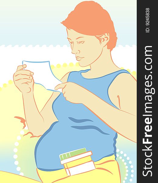 An expectant mother reading manual of drug