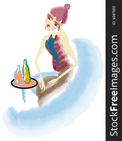 Illustration drawing of fashion girl in a bar. Illustration drawing of fashion girl in a bar