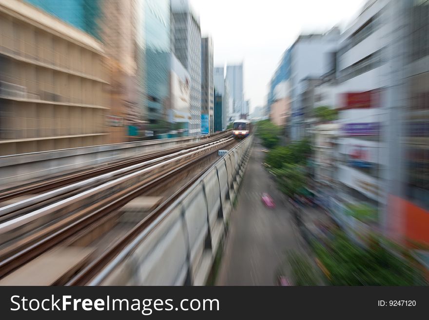 Sky train and buildings in Bangkok, Thailand