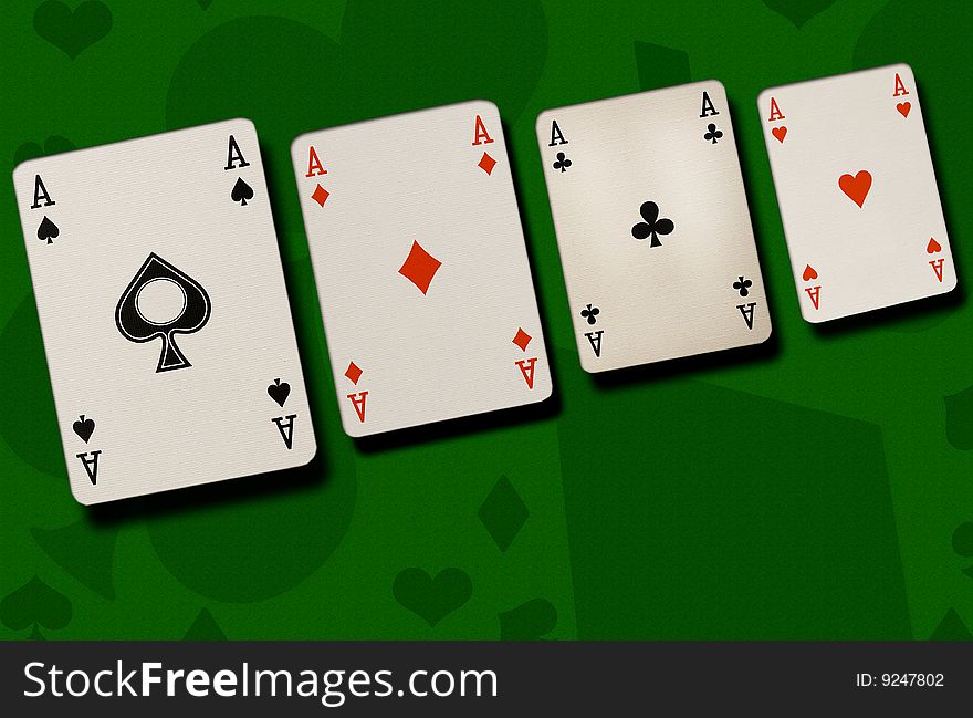 Four aces on green blackground